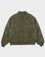 Vintage 1990s Eddie Bauer Khaki Goose Down Diamond Quilted Bomber Jacket - XL