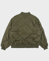 Vintage 1990s Eddie Bauer Khaki Goose Down Diamond Quilted Bomber Jacket - XL
