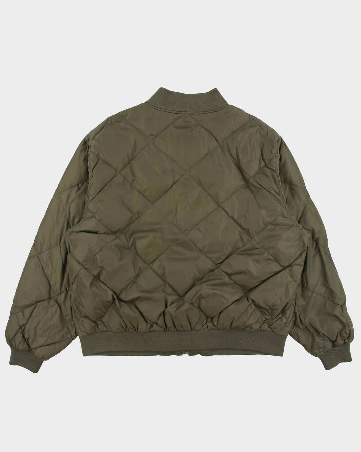 Vintage 1990s Eddie Bauer Khaki Goose Down Diamond Quilted Bomber Jacket - XL