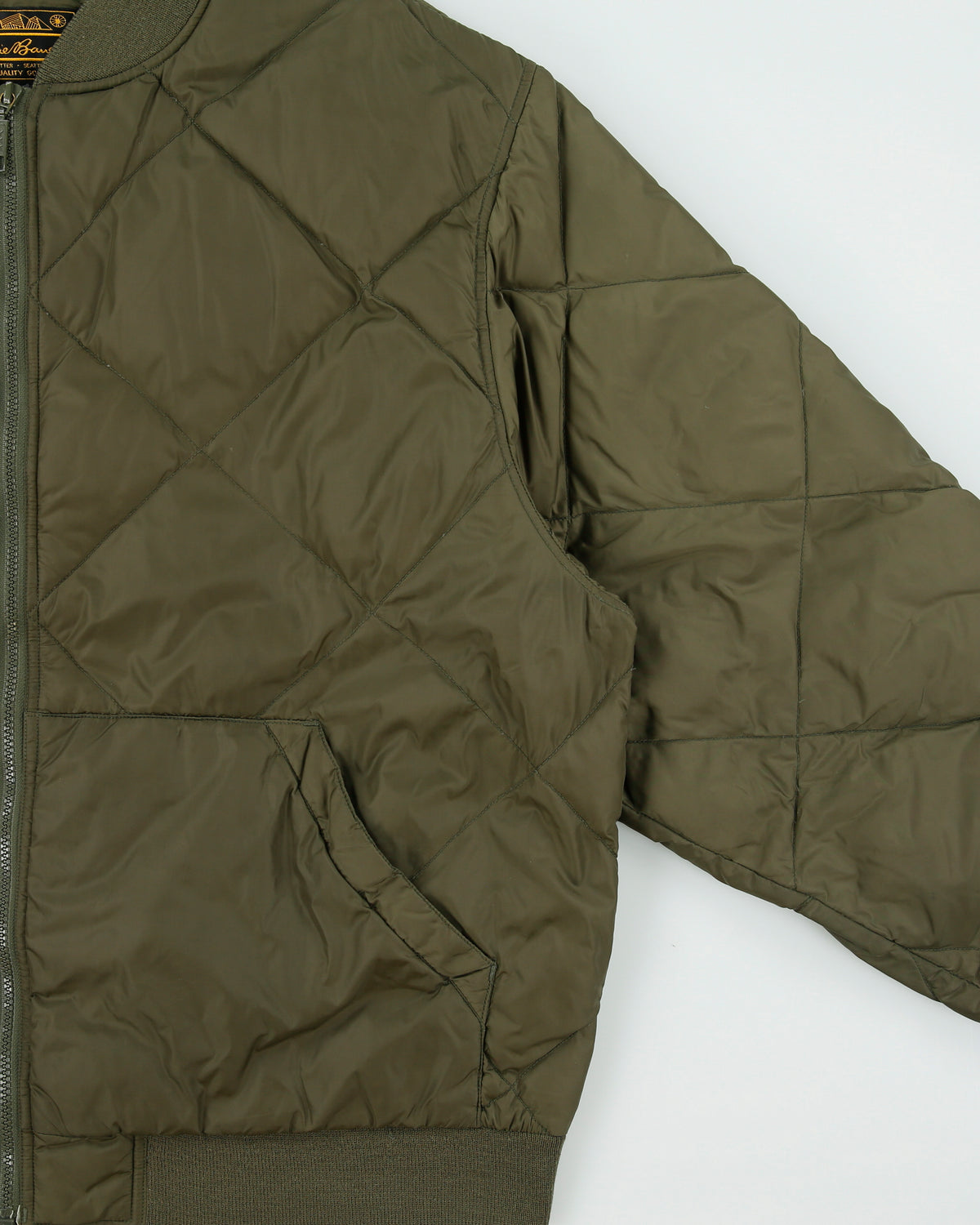 Vintage 1990s Eddie Bauer Khaki Goose Down Diamond Quilted Bomber Jacket - XL