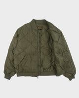 Vintage 1990s Eddie Bauer Khaki Goose Down Diamond Quilted Bomber Jacket - XL