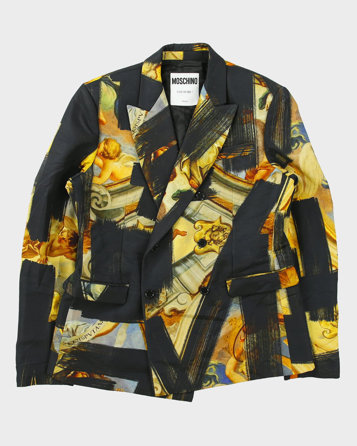 Fall 2017 RTW Runway Moschino Couture Jeremy Scott Renaissance Brushstroke Double Breasted Blazer - M