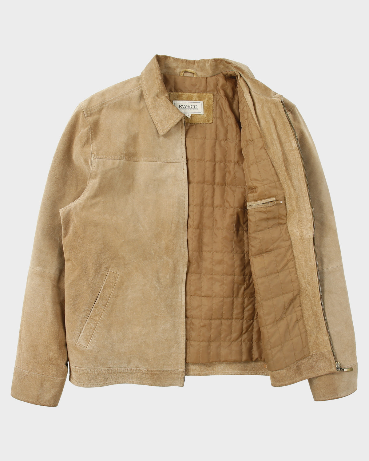 Vintage Y2K 00s RW &amp; Co Tan Suede Quilt Lined Harington Jacket - M