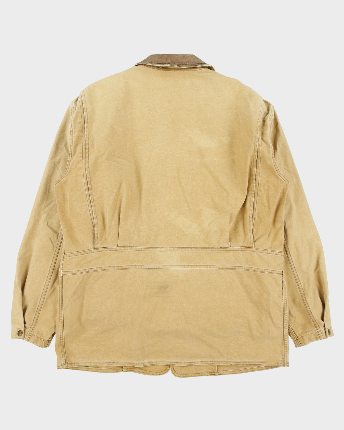 Vintage 1980s Woolrich Tan Duck Canvas Navajo Wool Button Liner Made In USA Barn Coat Jacket - M