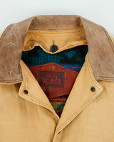 Vintage 1980s Woolrich Tan Duck Canvas Navajo Wool Button Liner Made In USA Barn Coat Jacket - M