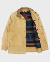 Vintage 1980s Woolrich Tan Duck Canvas Navajo Wool Button Liner Made In USA Barn Coat Jacket - M
