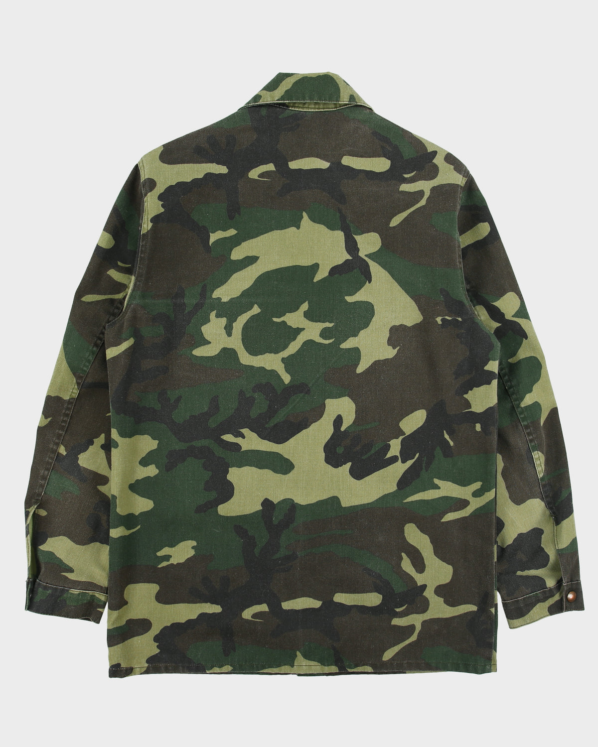 Vintage 1980s Olympic Woodland Camo Canvas Made In Canada Snap Button Hunting Shacket - M