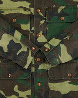 Vintage 1980s Olympic Woodland Camo Canvas Made In Canada Snap Button Hunting Shacket - M