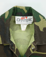 Vintage 1980s Olympic Woodland Camo Canvas Made In Canada Snap Button Hunting Shacket - M