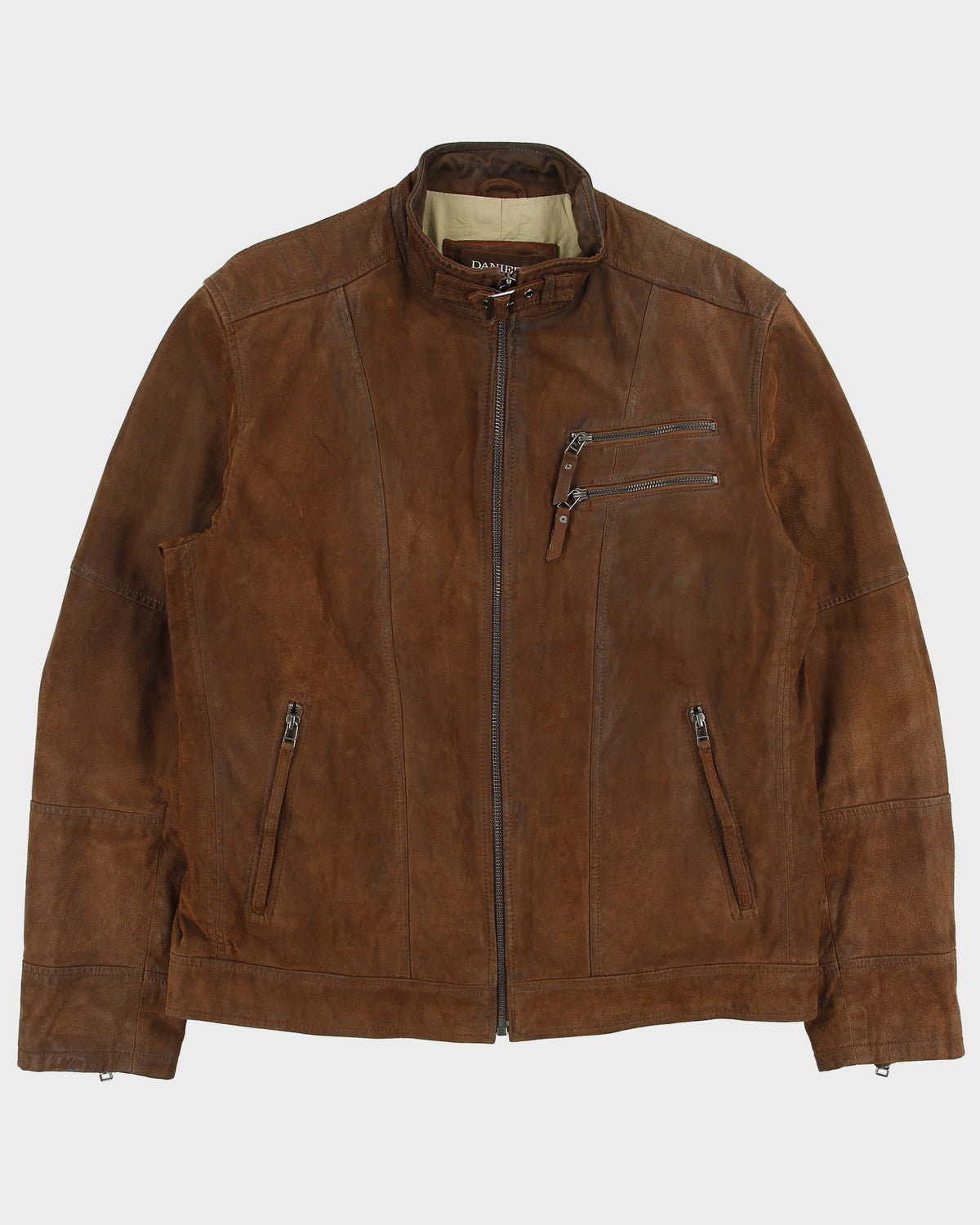 Vintage Y2K 00s Danier Brown Suede Cafe Racer Moto Jacket - XL