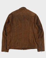 Vintage Y2K 00s Danier Brown Suede Cafe Racer Moto Jacket - XL