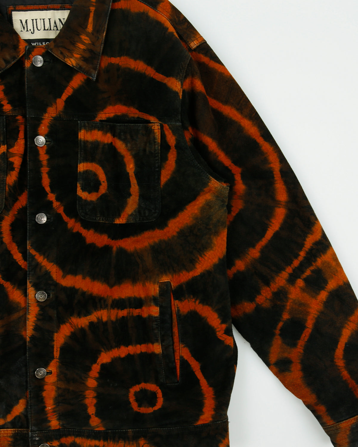 Vintage 1990s M. Julian Wilson's Suede Tie-Dye Trucker Jacket - L