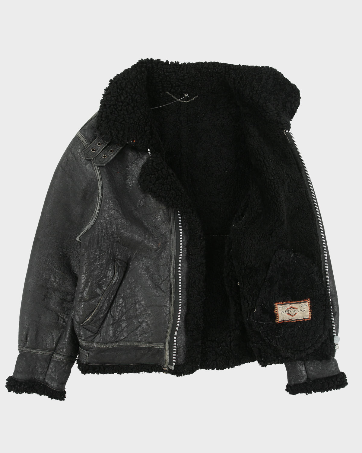 Vintage 1970s Paris Dakar B-3 Sheepskin Shearling Aviator Flight Jacket - L
