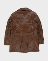 Vintage 1970s Victoria Chestnut Leather Padded Made In Canada Mid Length Lapel Coat - L