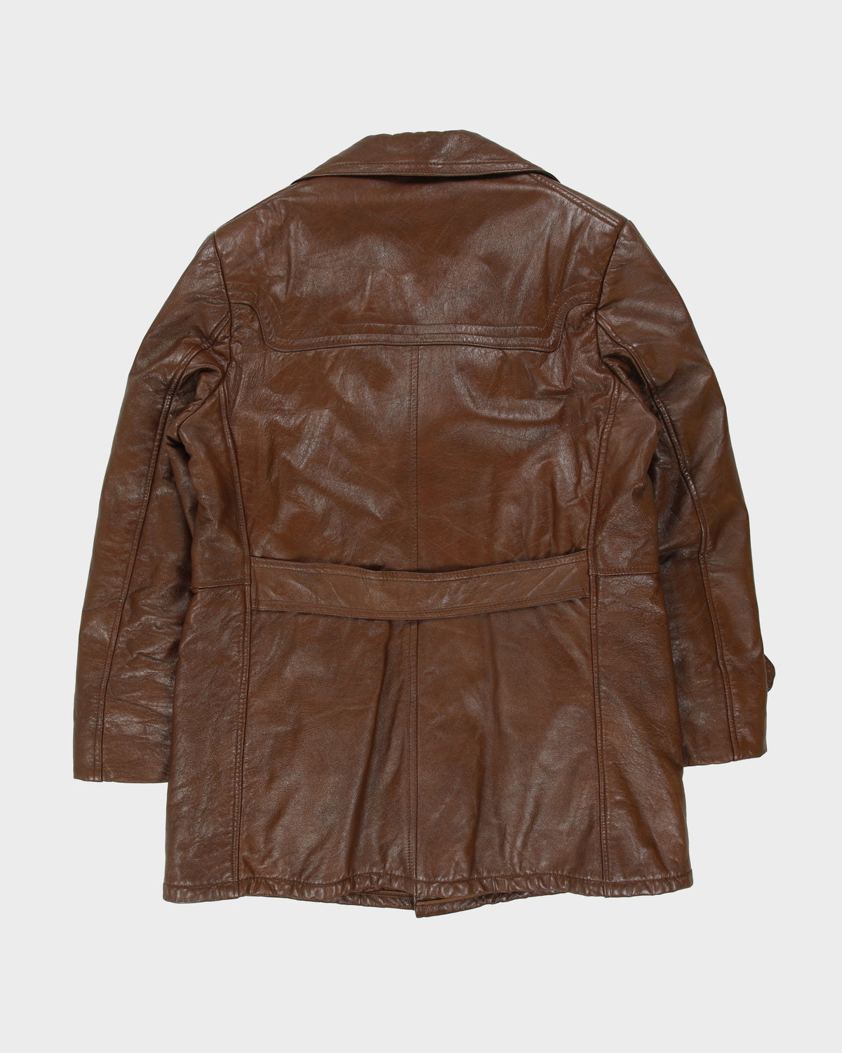 Vintage 1970s Victoria Chestnut Leather Padded Made In Canada Mid Length Lapel Coat - L