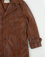 Vintage 1970s Victoria Chestnut Leather Padded Made In Canada Mid Length Lapel Coat - L