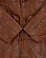 Vintage 1970s Victoria Chestnut Leather Padded Made In Canada Mid Length Lapel Coat - L