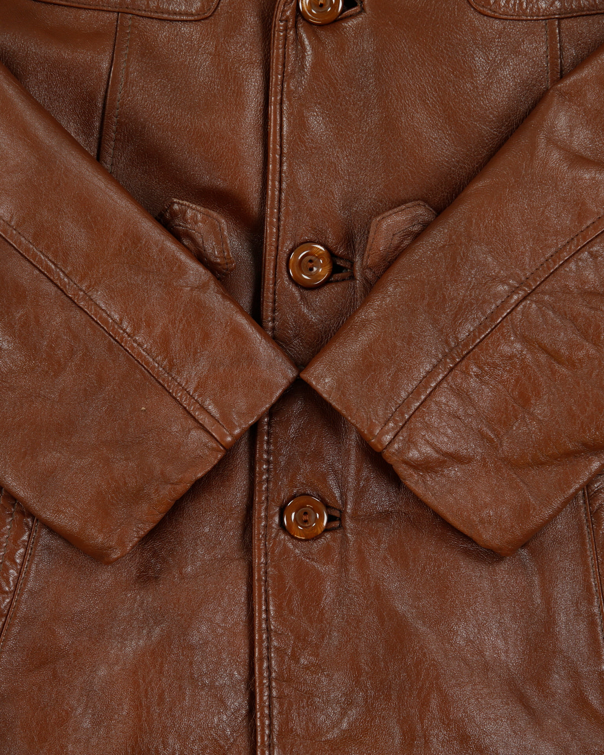 Vintage 1970s Victoria Chestnut Leather Padded Made In Canada Mid Length Lapel Coat - L