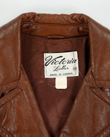 Vintage 1970s Victoria Chestnut Leather Padded Made In Canada Mid Length Lapel Coat - L
