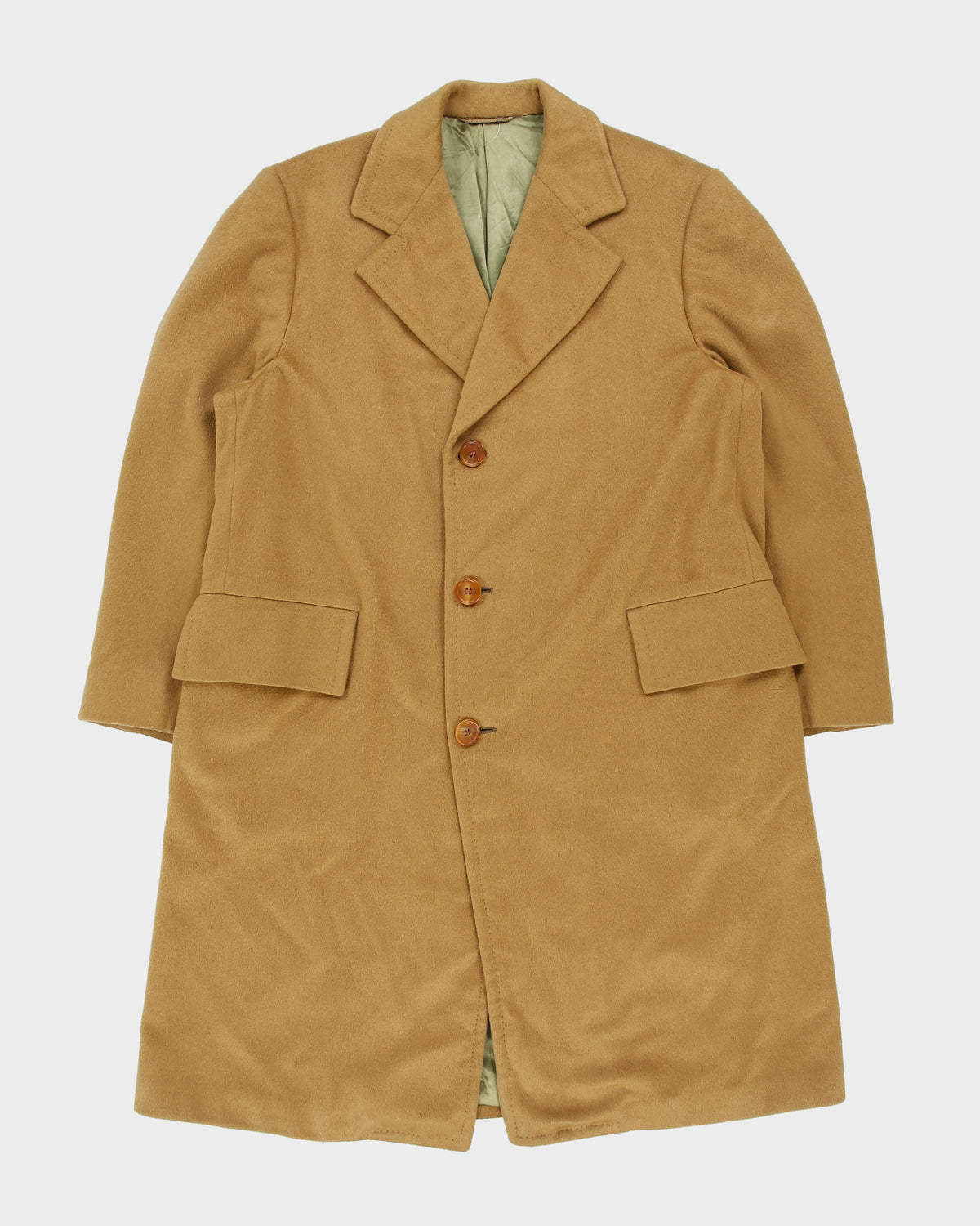 Vintage 1970s Warren K Cook Tan Camel Cashmere Union Made In Canada Mid Length Over Coat - XL