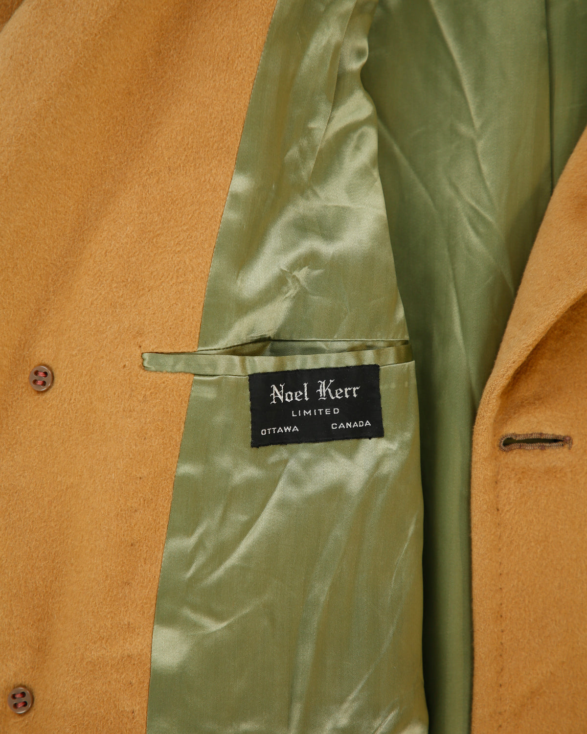 Vintage 1970s Warren K Cook Tan Camel Cashmere Union Made In Canada Mid Length Over Coat - XL
