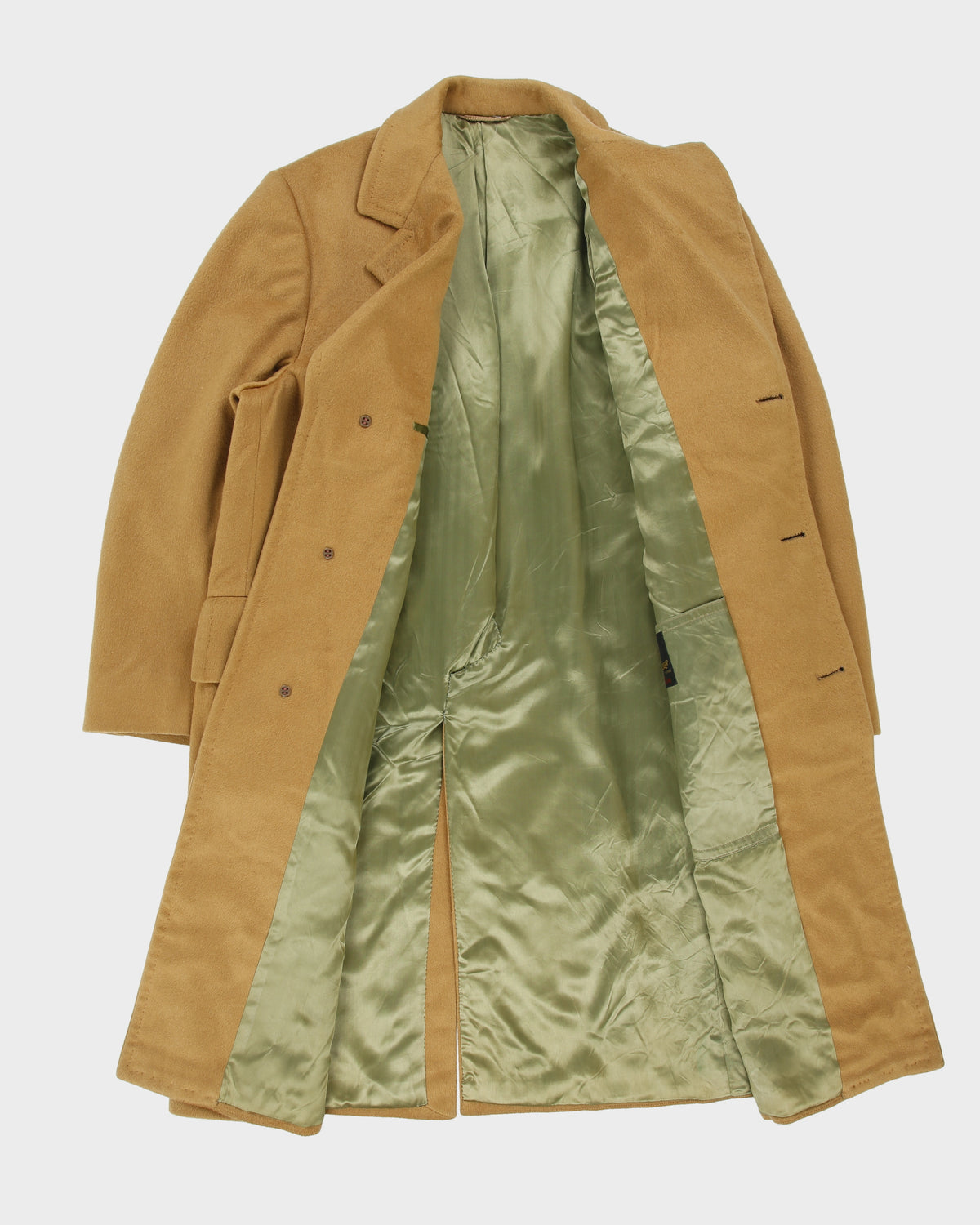 Vintage 1970s Warren K Cook Tan Camel Cashmere Union Made In Canada Mid Length Over Coat - XL