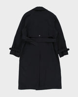Vintage 1980s Climatiser Navy Wool Twill Double Breasted Belted Trench Coat - M