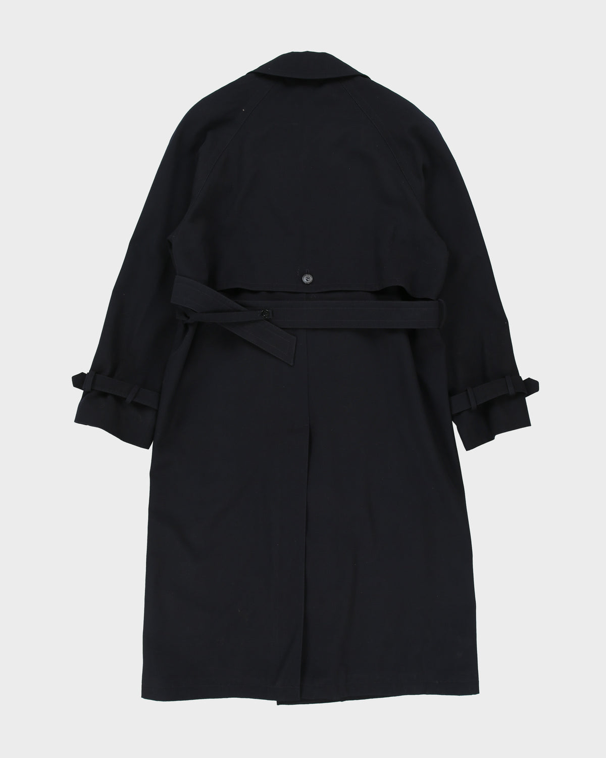 Vintage 1980s Climatiser Navy Wool Twill Double Breasted Belted Trench Coat - M
