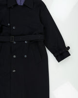 Vintage 1980s Climatiser Navy Wool Twill Double Breasted Belted Trench Coat - M