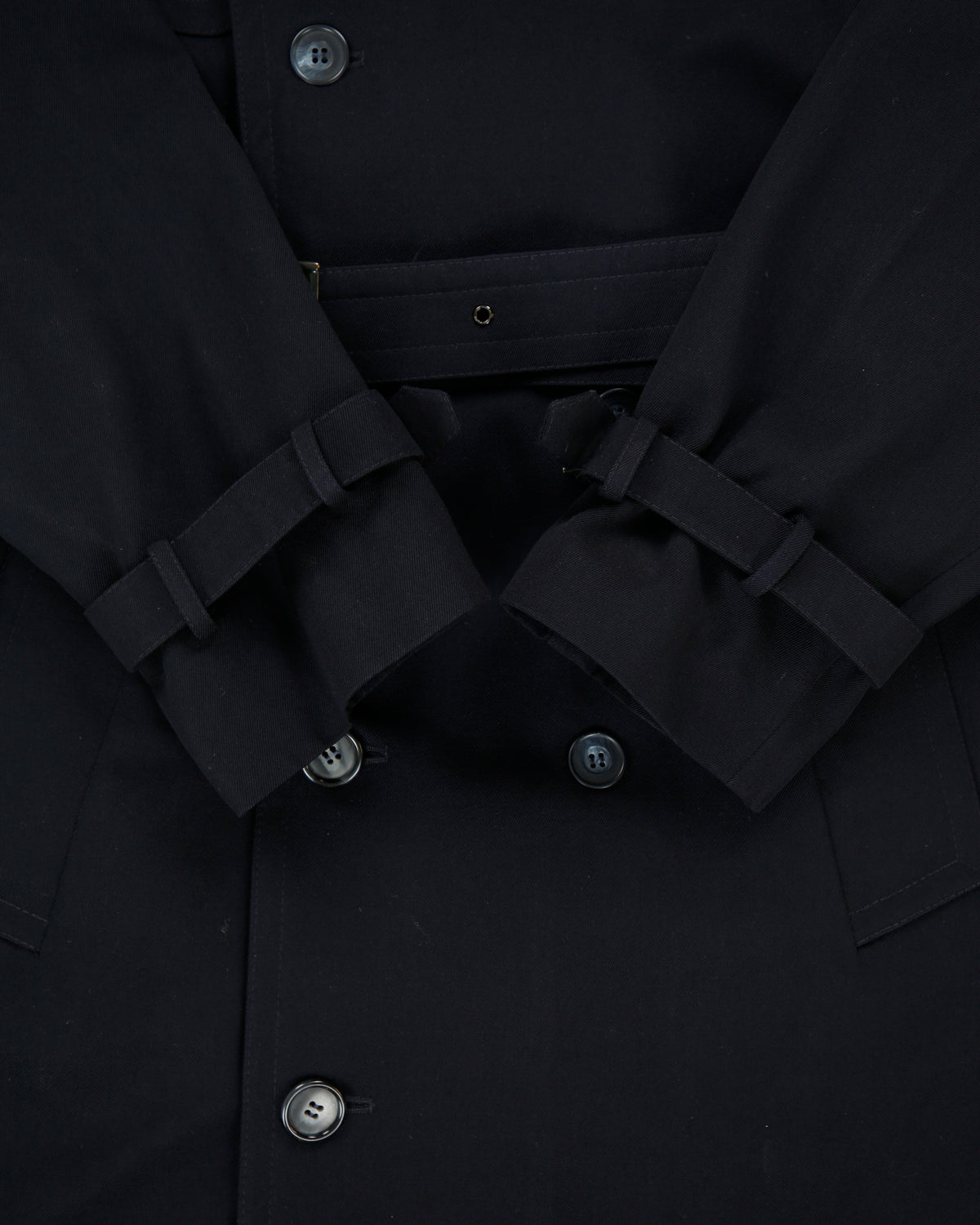 Vintage 1980s Climatiser Navy Wool Twill Double Breasted Belted Trench Coat - M
