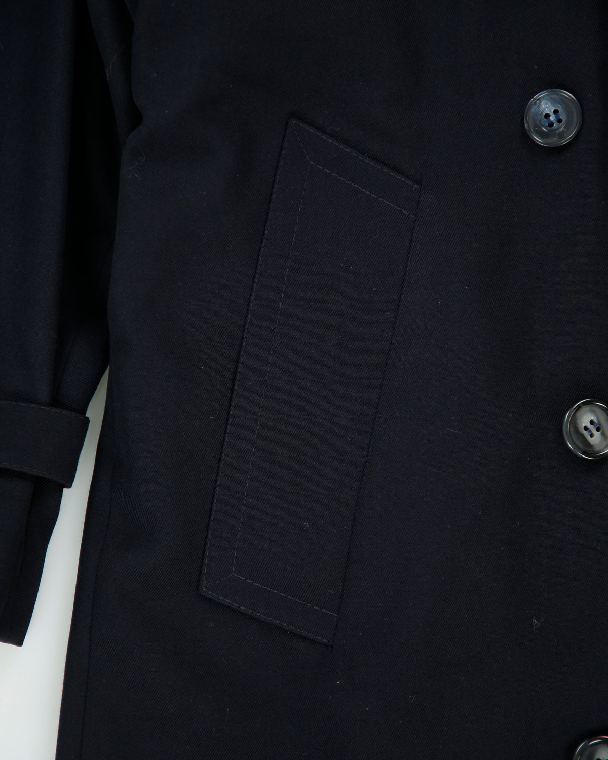 Vintage 1980s Climatiser Navy Wool Twill Double Breasted Belted Trench Coat - M