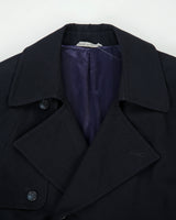Vintage 1980s Climatiser Navy Wool Twill Double Breasted Belted Trench Coat - M
