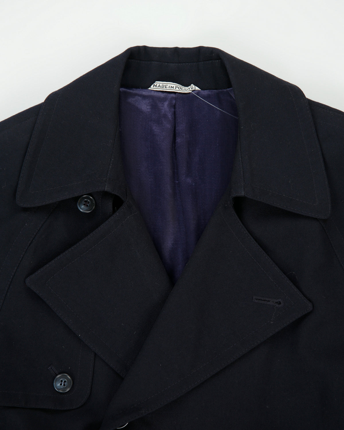 Vintage 1980s Climatiser Navy Wool Twill Double Breasted Belted Trench Coat - M