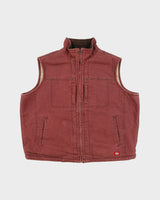 Vintage Dickies Work Brick Red Duck Canvas Sherpa Lined Gilet - XL