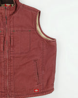 Vintage Dickies Work Brick Red Duck Canvas Sherpa Lined Gilet - XL