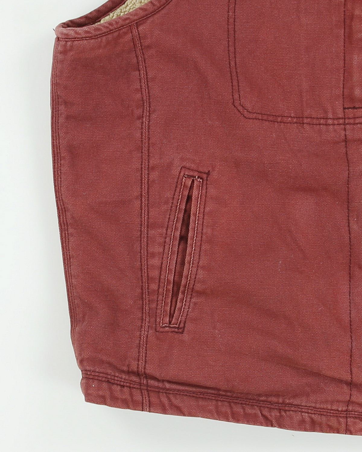 Vintage Dickies Work Brick Red Duck Canvas Sherpa Lined Gilet - XL