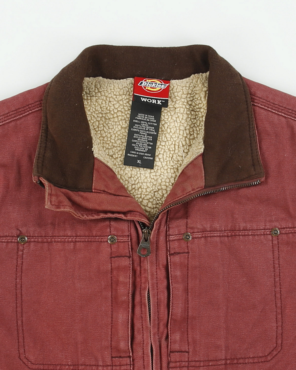 Vintage Dickies Work Brick Red Duck Canvas Sherpa Lined Gilet - XL