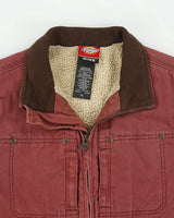 Vintage Dickies Work Brick Red Duck Canvas Sherpa Lined Gilet - XL