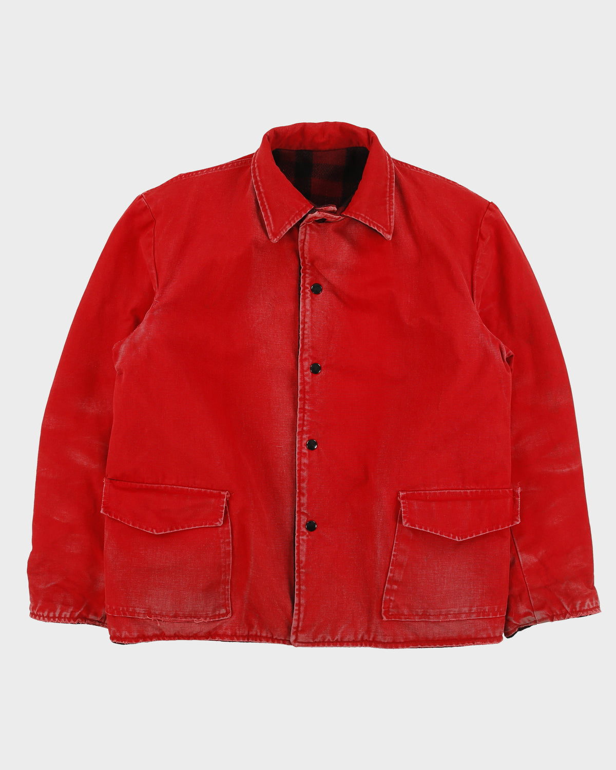 Vintage 1980s Buffalo Plaid Wool Reversible Duck Canvas Made In USA Chore Barn Jacket - M