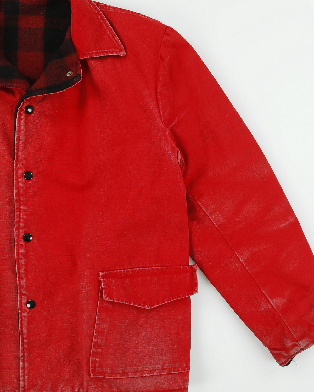 Vintage 1980s Buffalo Plaid Wool Reversible Duck Canvas Made In USA Chore Barn Jacket - M
