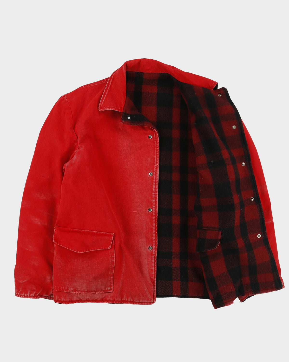 Vintage 1980s Buffalo Plaid Wool Reversible Duck Canvas Made In USA Chore Barn Jacket - M