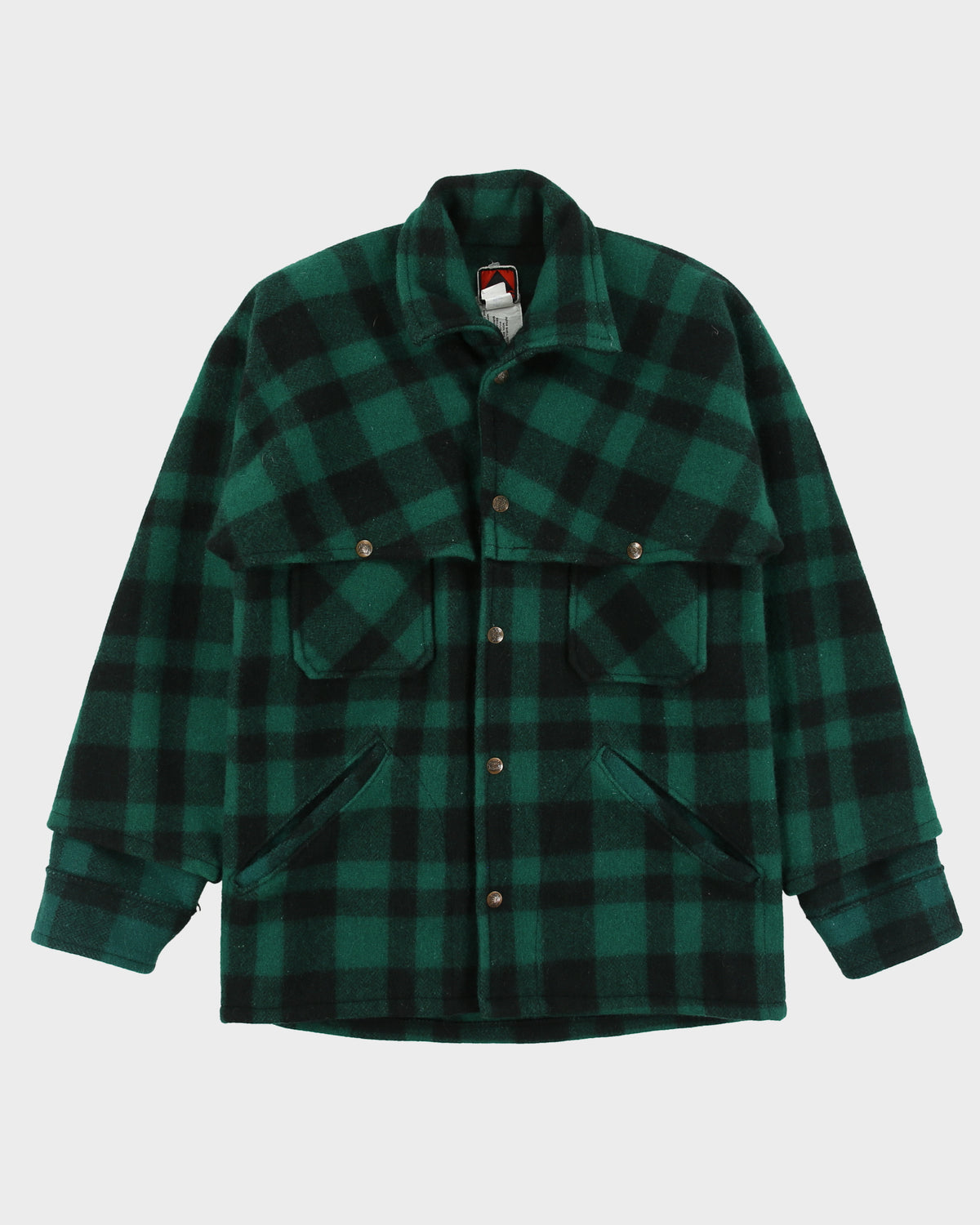 Vintage 1970s Jones Pioneer Brand Buffalo Plaid Wool Snap Button Mackinaw Jacket - S