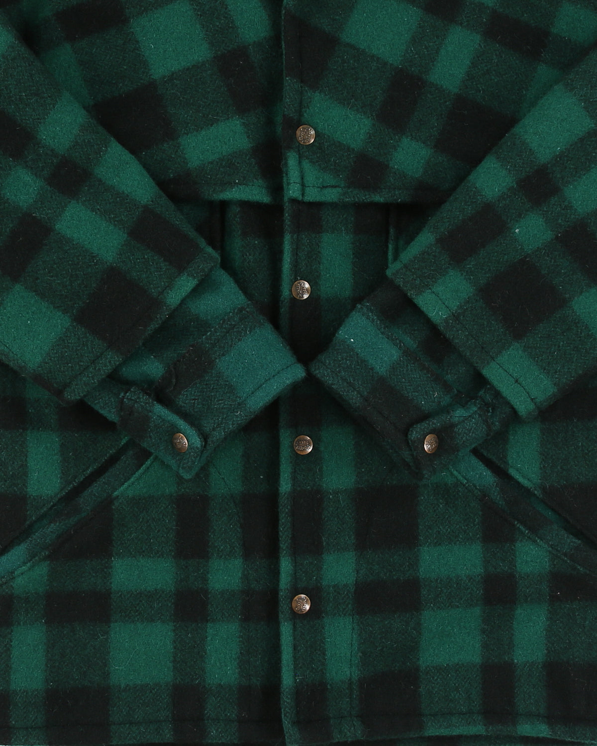 Vintage 1970s Jones Pioneer Brand Buffalo Plaid Wool Snap Button Mackinaw Jacket - S