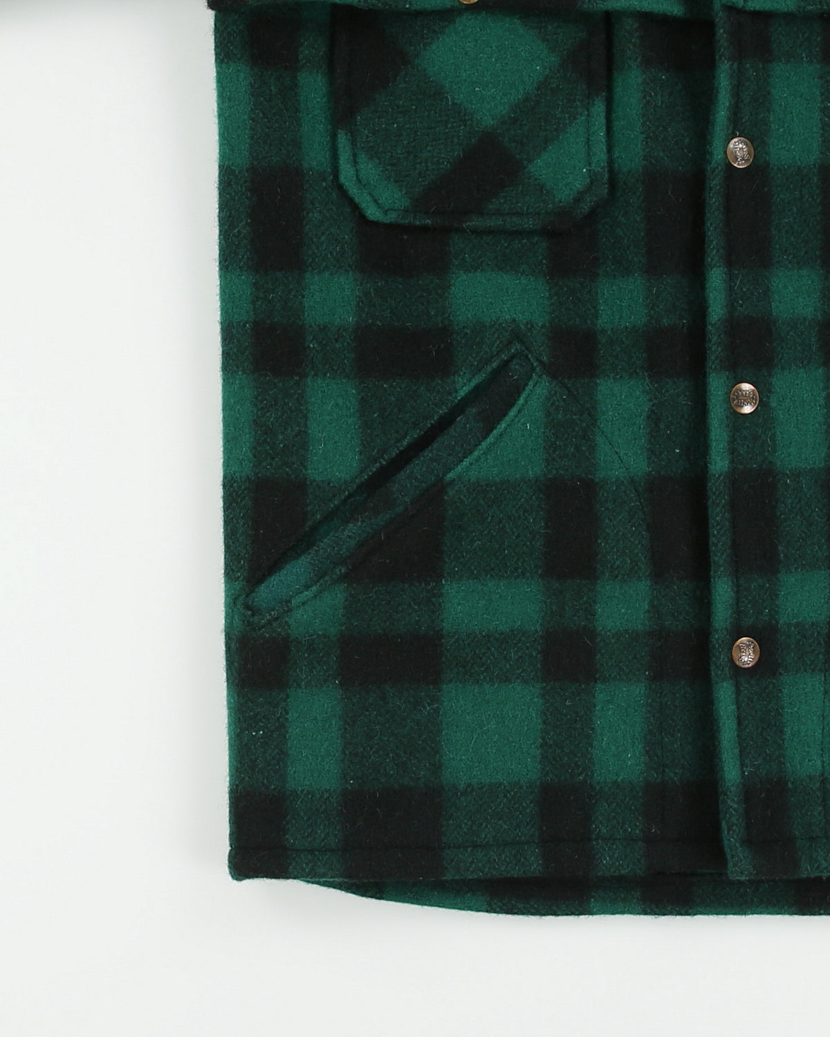 Vintage 1970s Jones Pioneer Brand Buffalo Plaid Wool Snap Button Mackinaw Jacket - S