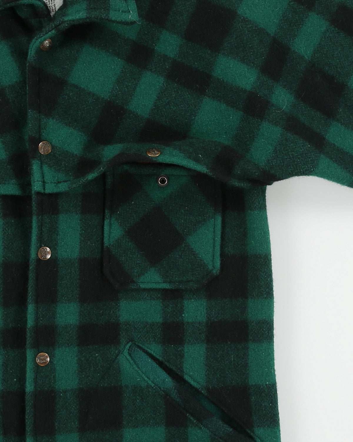 Vintage 1970s Jones Pioneer Brand Buffalo Plaid Wool Snap Button Mackinaw Jacket - S