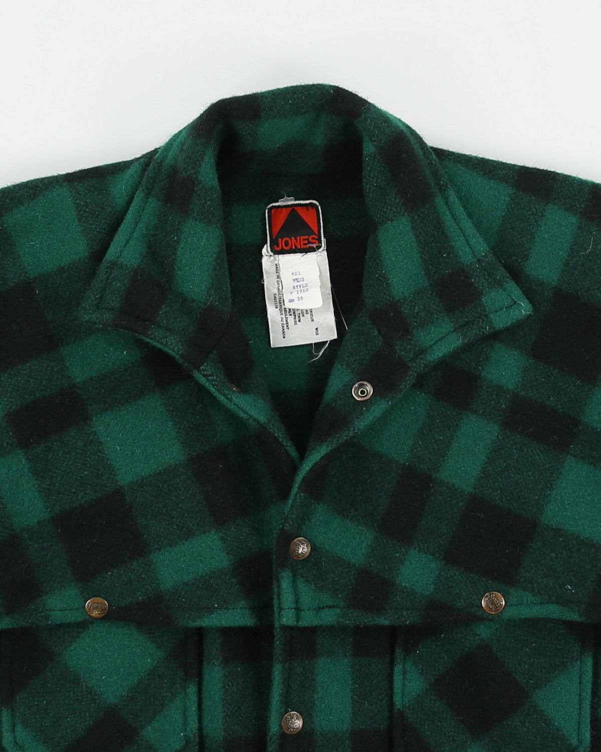 Vintage 1970s Jones Pioneer Brand Buffalo Plaid Wool Snap Button Mackinaw Jacket - S