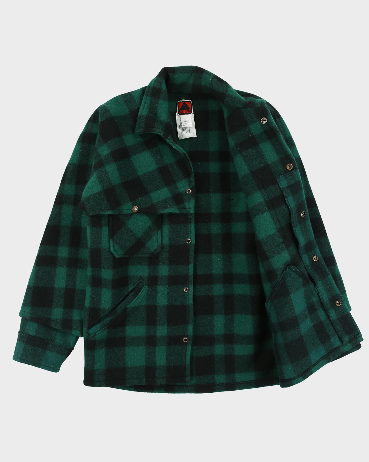 Vintage 1970s Jones Pioneer Brand Buffalo Plaid Wool Snap Button Mackinaw Jacket - S