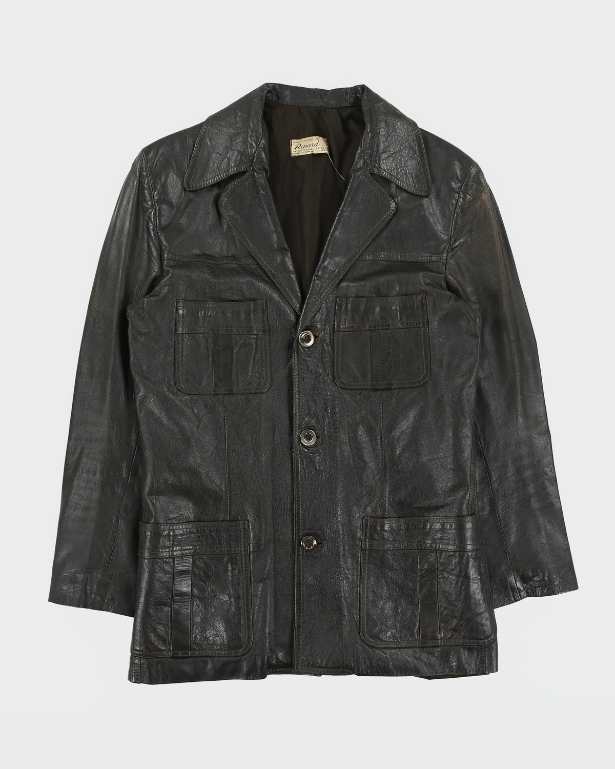 Vintage 1960s Renard Dark Brown Goatskin Leather Mid Length Lapel Jacket - M