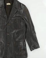 Vintage 1960s Renard Dark Brown Goatskin Leather Mid Length Lapel Jacket - M