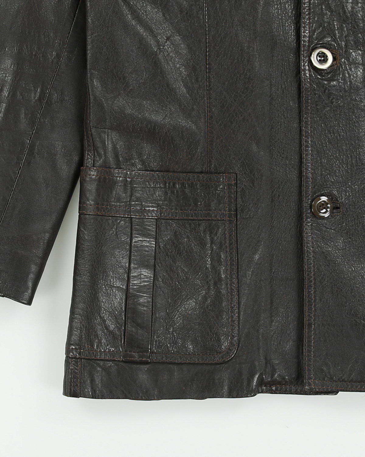 Vintage 1960s Renard Dark Brown Goatskin Leather Mid Length Lapel Jacket - M